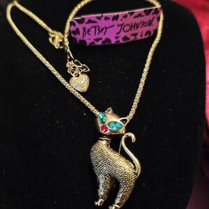 Betsey Johnson Gold Cat Necklace with Jewel Accents